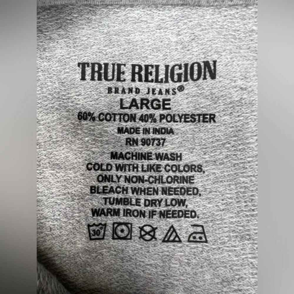 NWT TRUE RELIGION‎ Hoodie Pullover Sweater with Front pocket Style 108212 LARGE